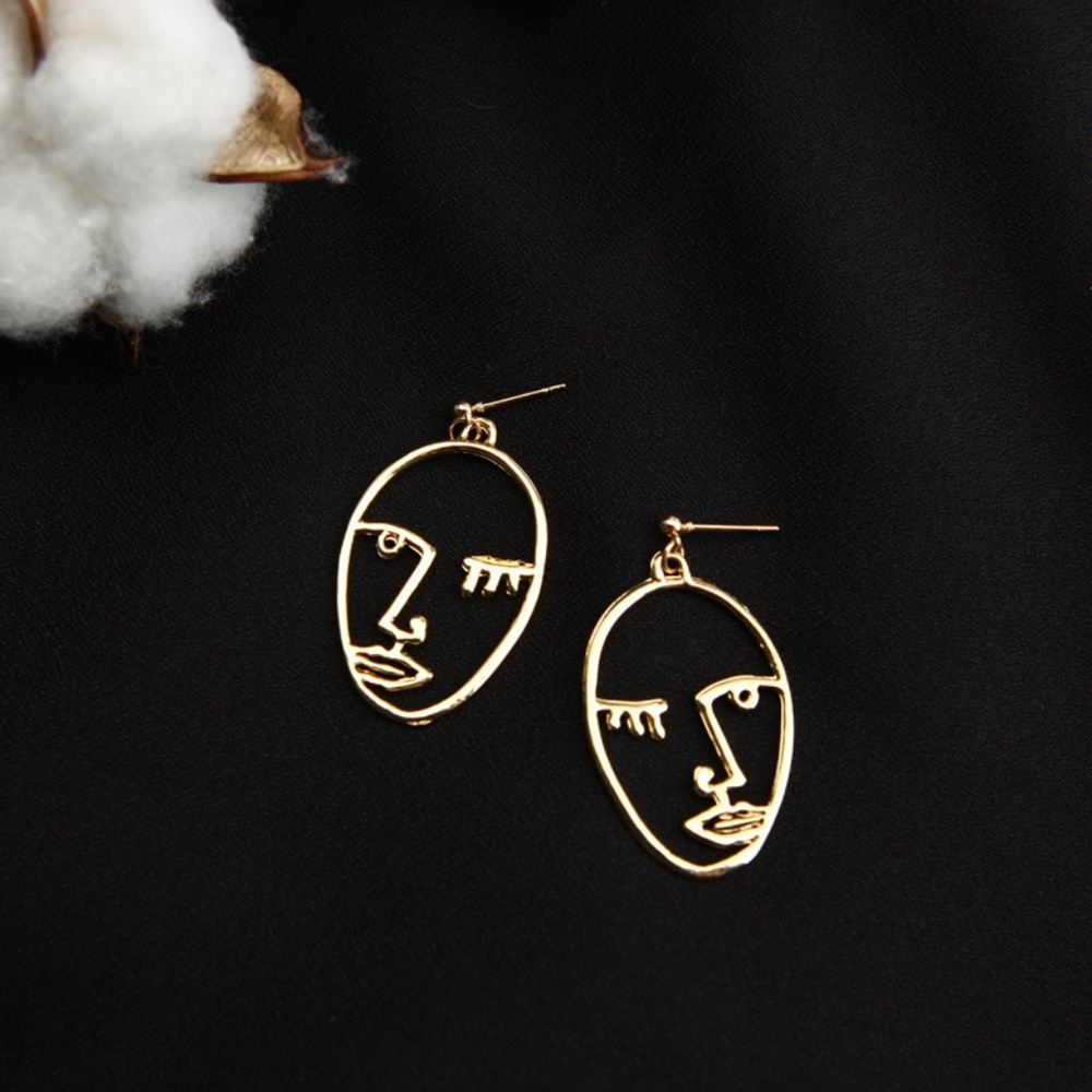 Gold Abstract Face Earrings